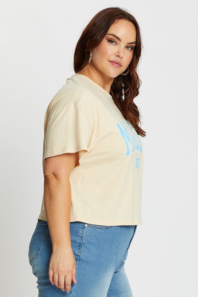 Beige Short Sleeve Malibu Semi Crop Sand T-shirt - Image 4