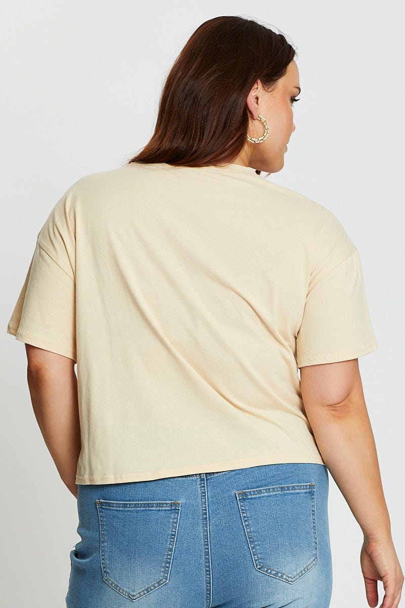 Beige Short Sleeve Malibu Semi Crop Sand T-shirt - Image 5