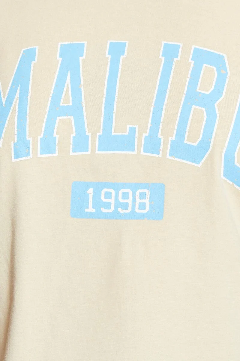 Beige Short Sleeve Malibu Semi Crop Sand T-shirt - Image 6