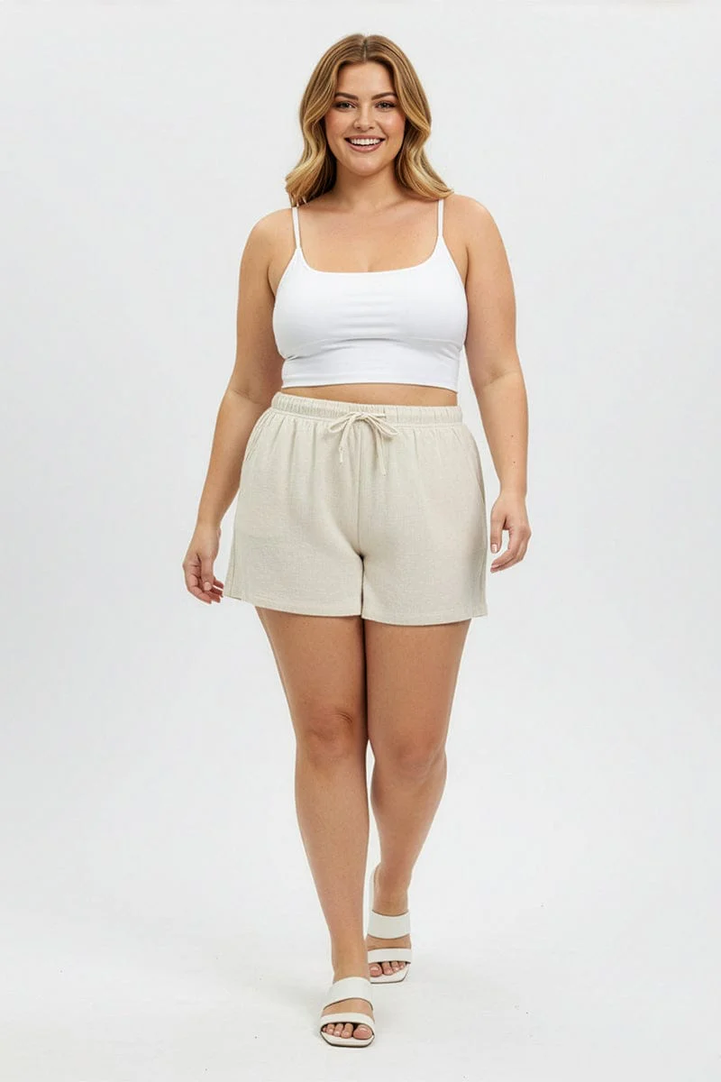 Beige Shorts Elastic Waist - Image 2