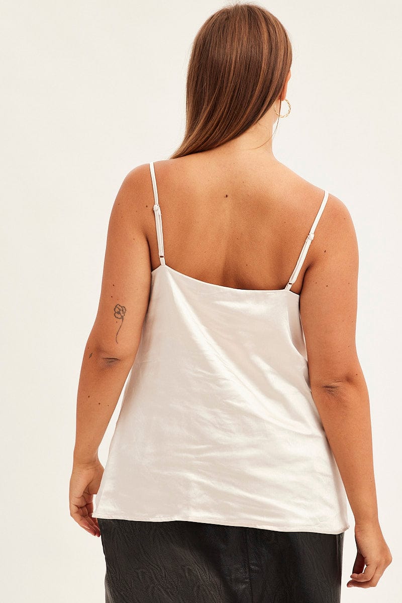 Beige Singlet Top Sleeveless Satin Cowl Neck - Image 5