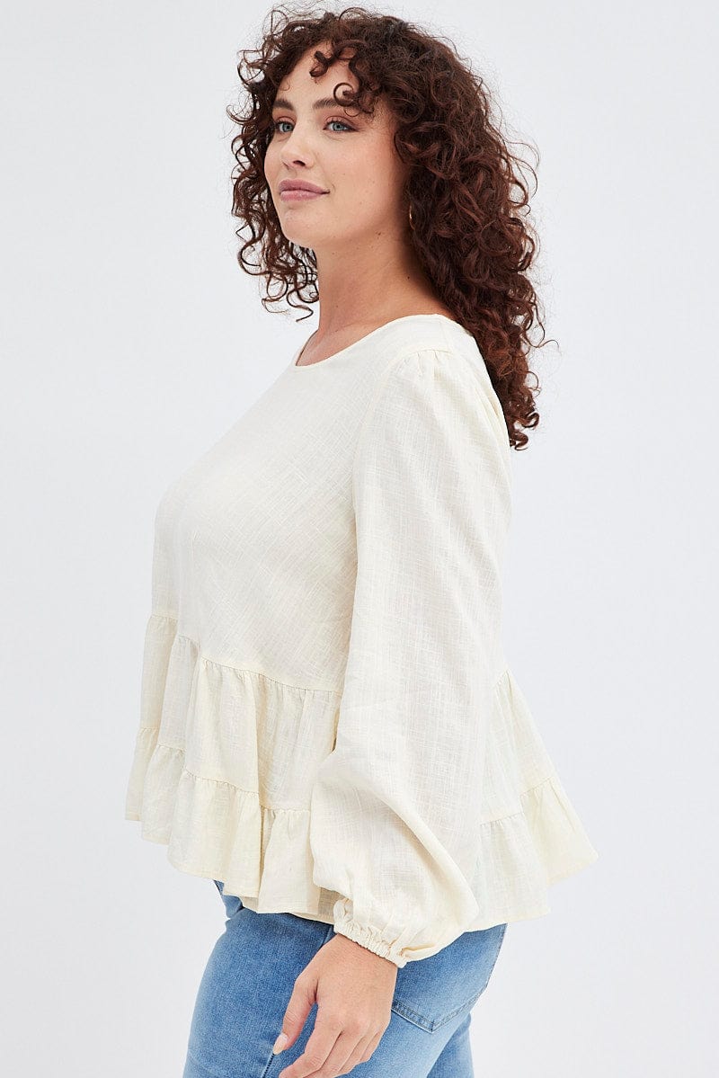 Beige Smock Top Long Sleeve Tiered - Image 4