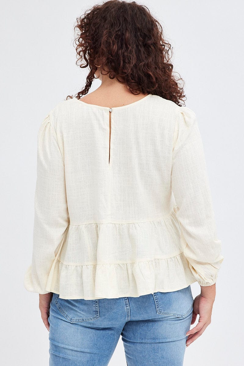 Beige Smock Top Long Sleeve Tiered - Image 5