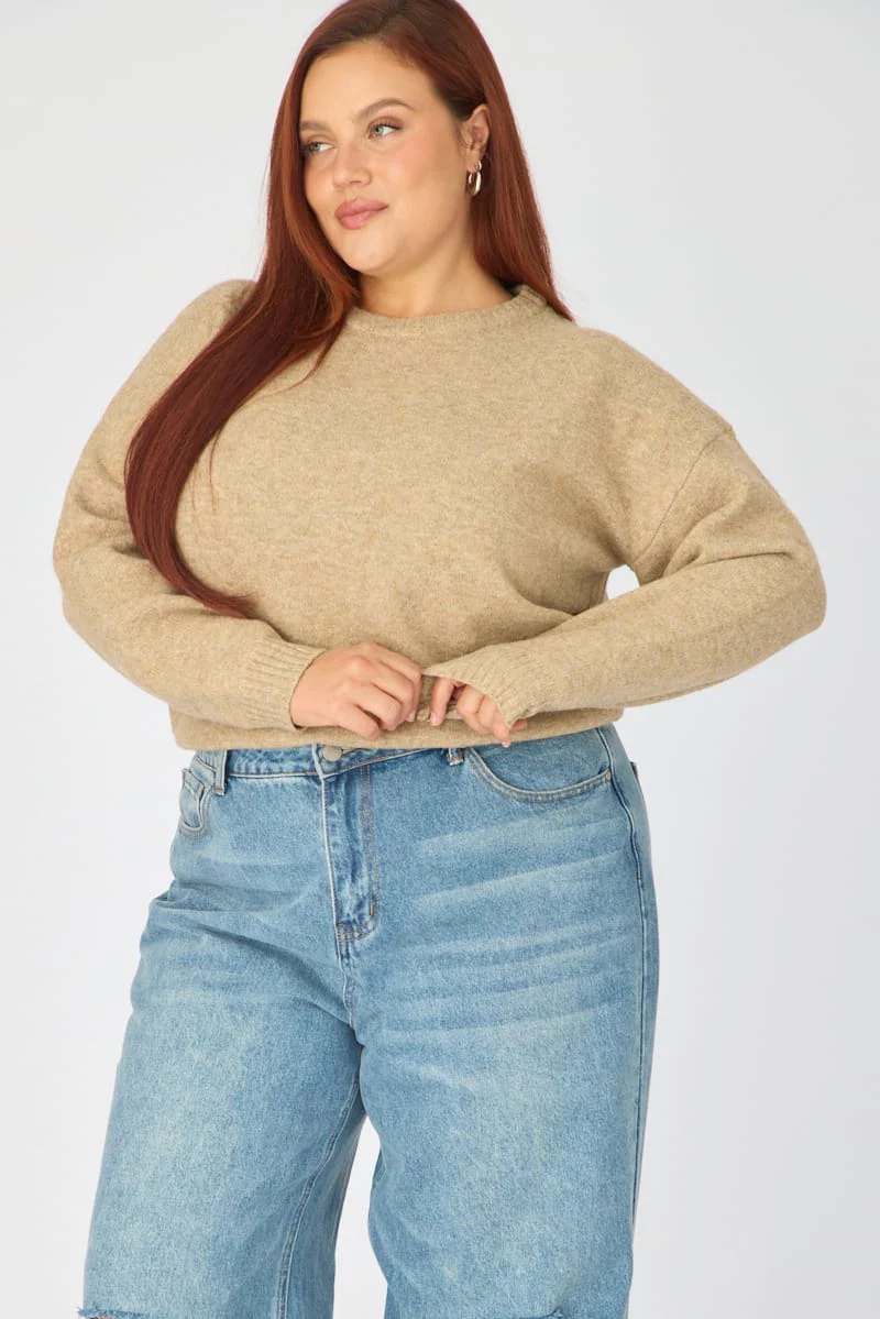 Beige Soft Knit Jumper Long Sleeve - Image 2