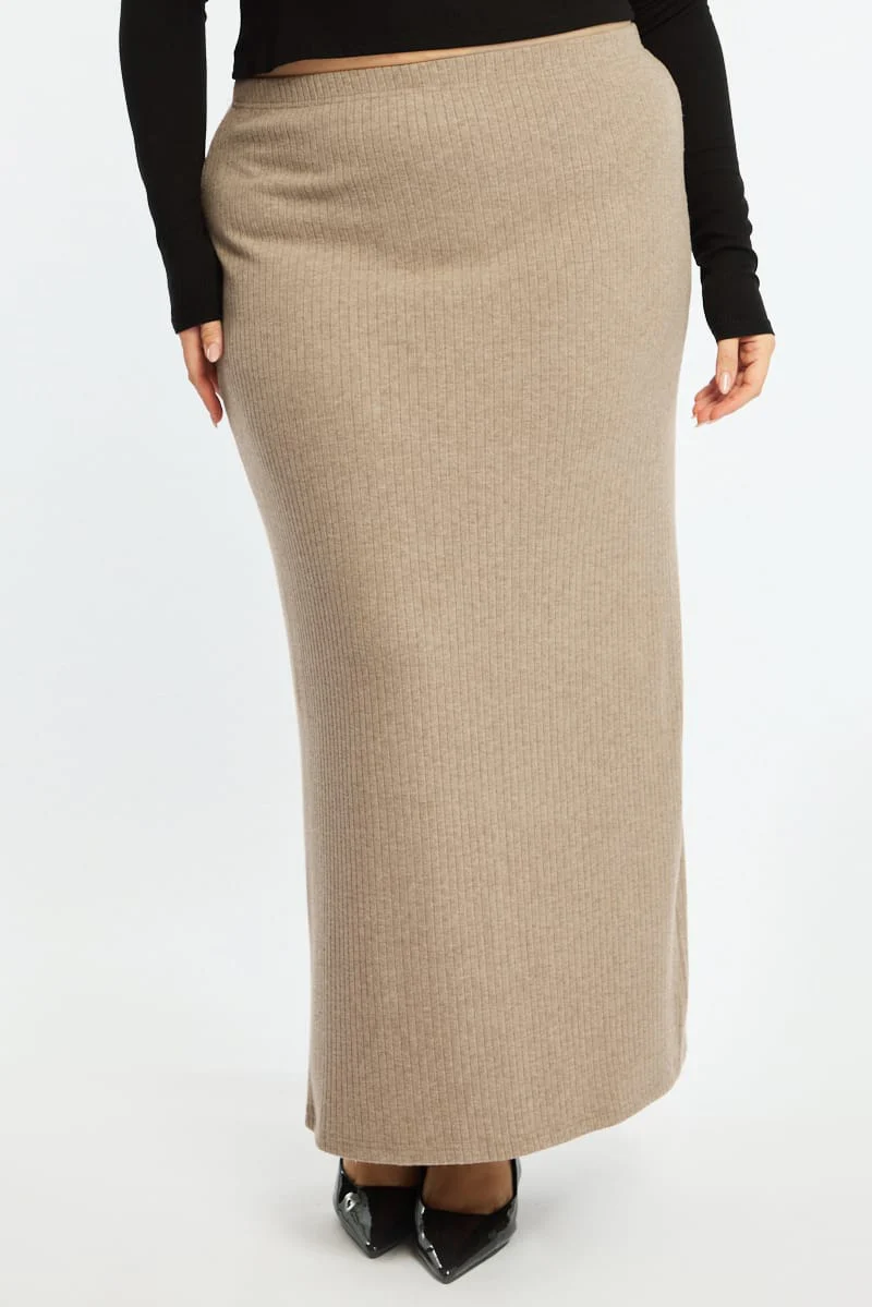 Beige Soft Touch Maxi Skirt Rib - Image 2