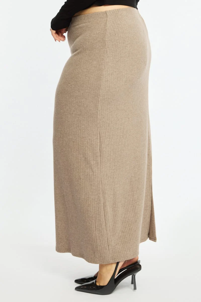 Beige Soft Touch Maxi Skirt Rib - Image 3