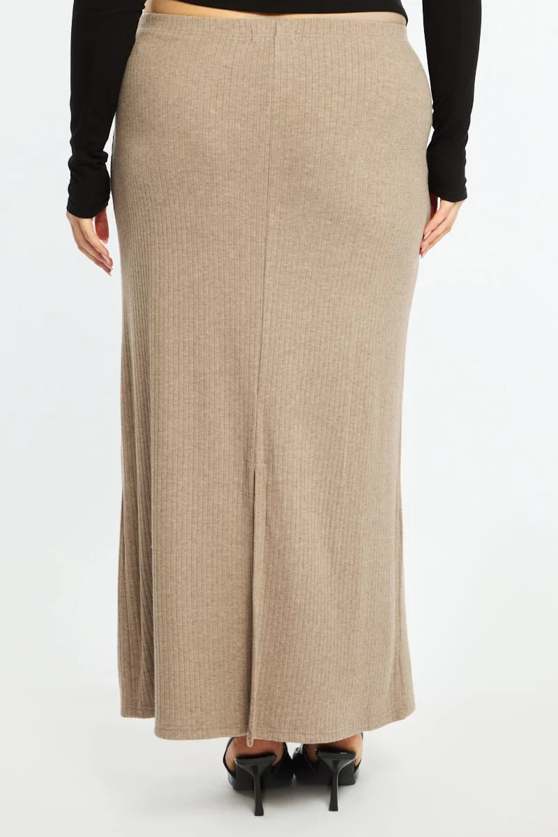 Beige Soft Touch Maxi Skirt Rib - Image 4