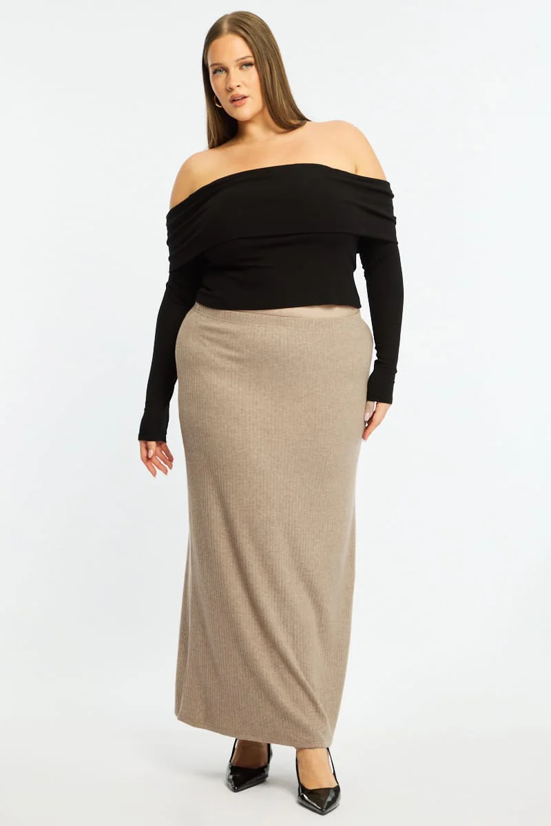 Beige Soft Touch Maxi Skirt Rib - Image 5