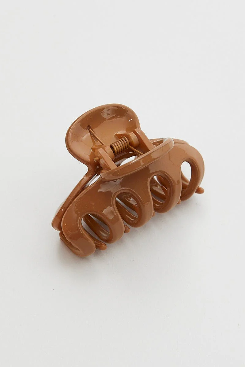 Beige Solid Hair Claw Clip - Image 2