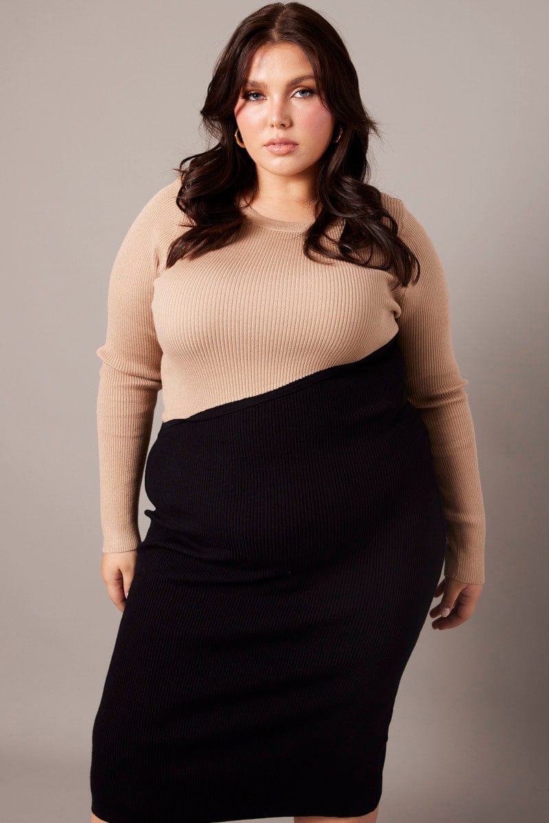 Beige Spliced Dress - Image 2