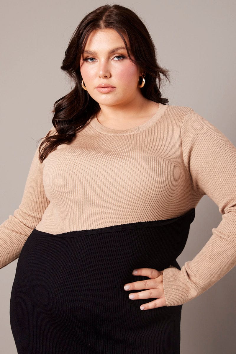 Beige Spliced Dress - Image 3