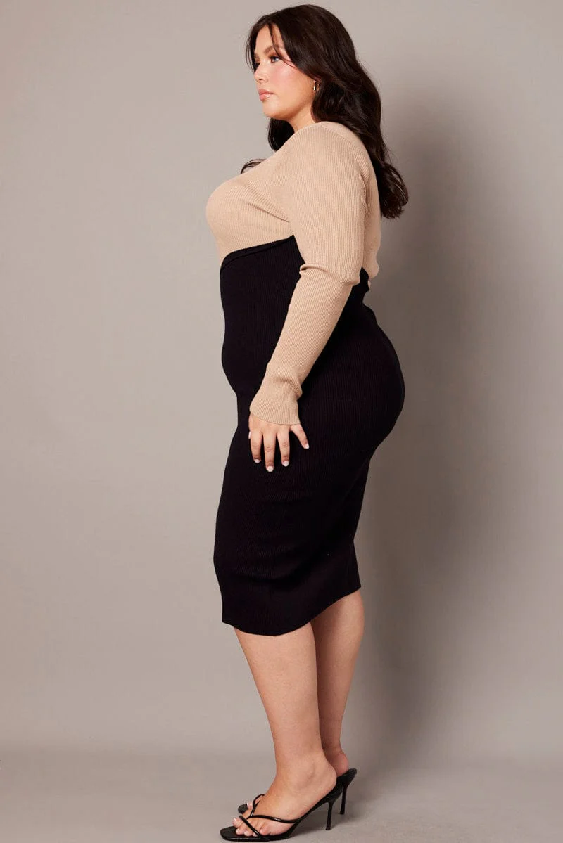 Beige Spliced Dress - Image 4