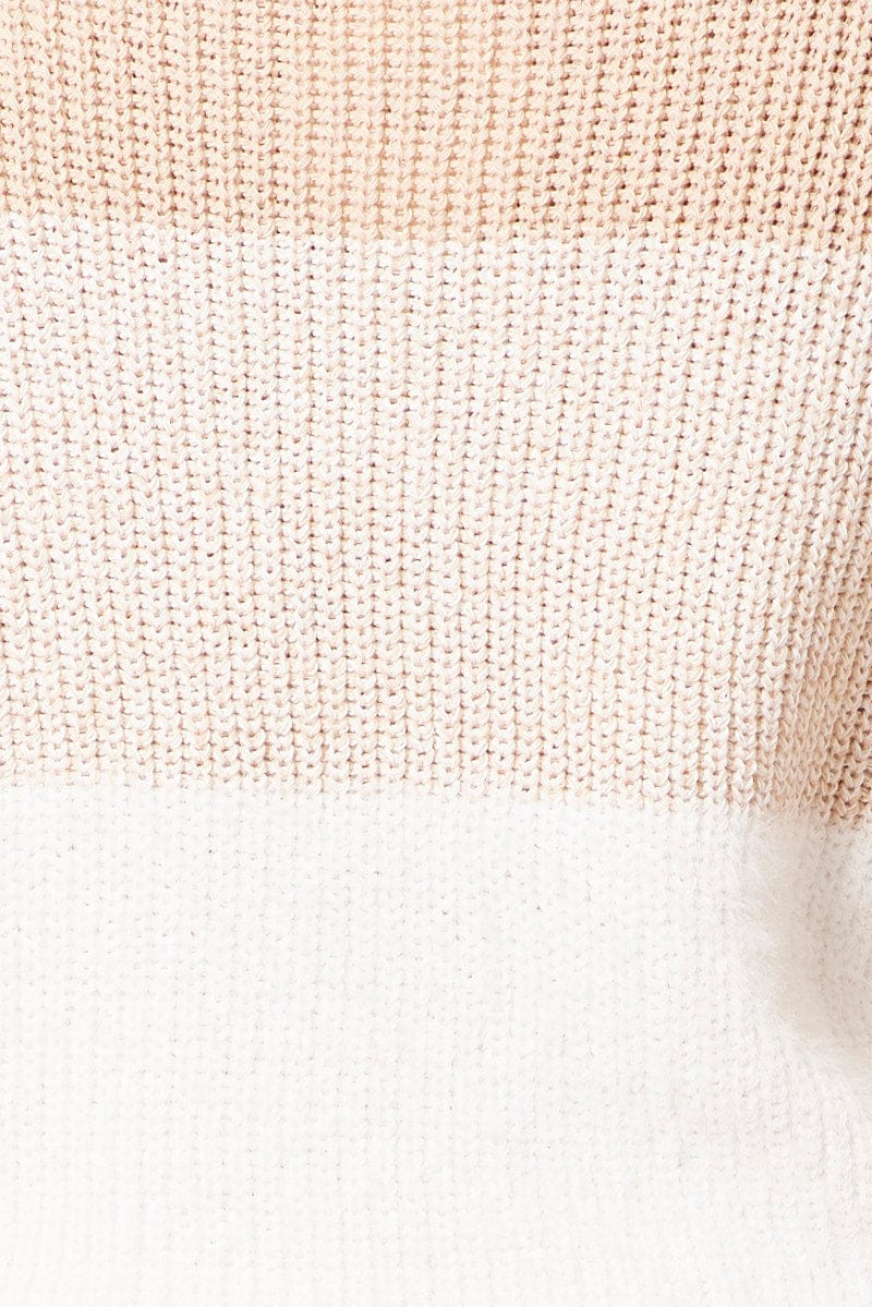 Beige Stripe Knit Jumper Long Sleeve Round Neck Oversized - Image 6