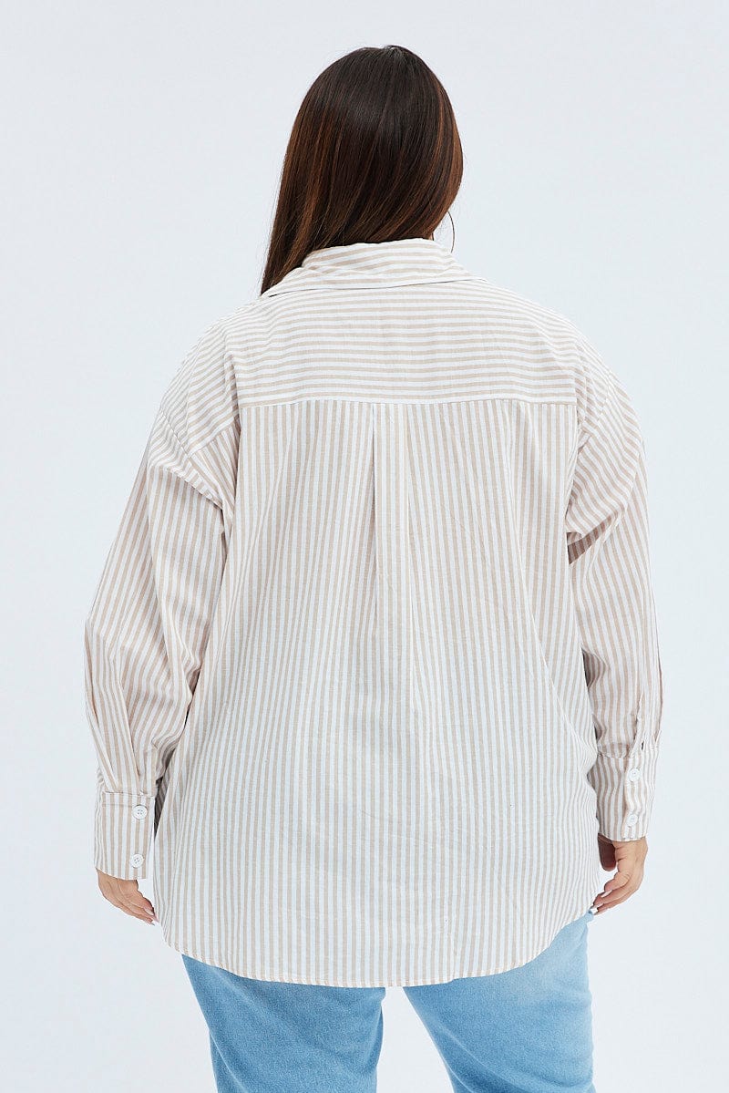 Beige Stripe Relaxed Shirt Long Sleeve - Image 5