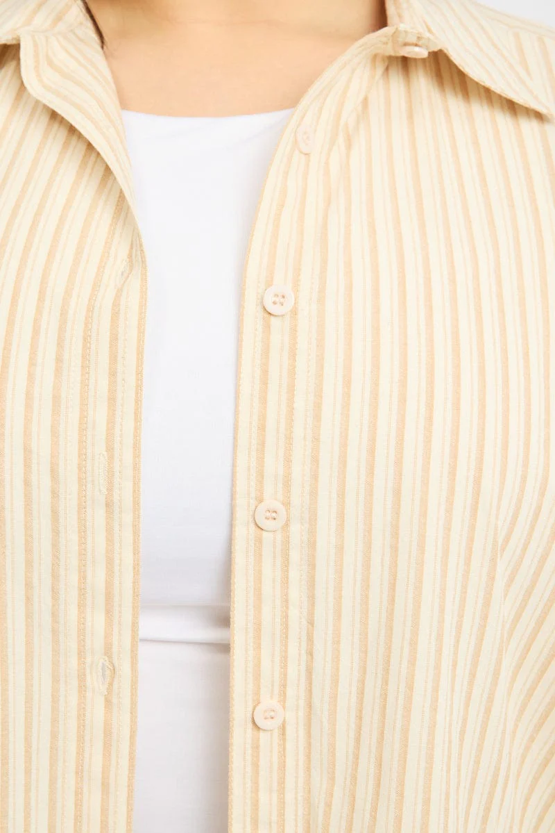 Beige Stripe Relaxed Shirt Long Sleeve - Image 5