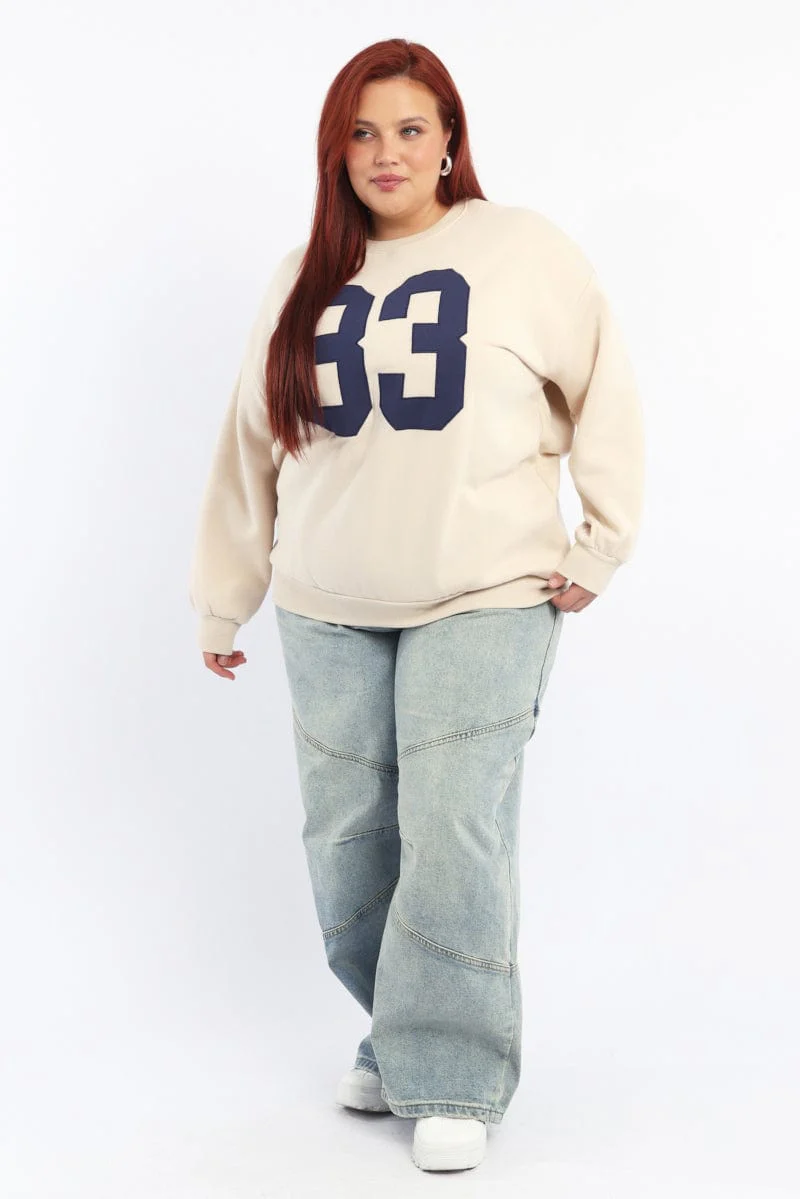 Beige Sweatshirt Long Sleeve Crew Neck - Image 2