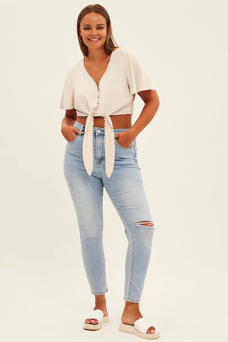 Beige Tie Crop Top - Image 2