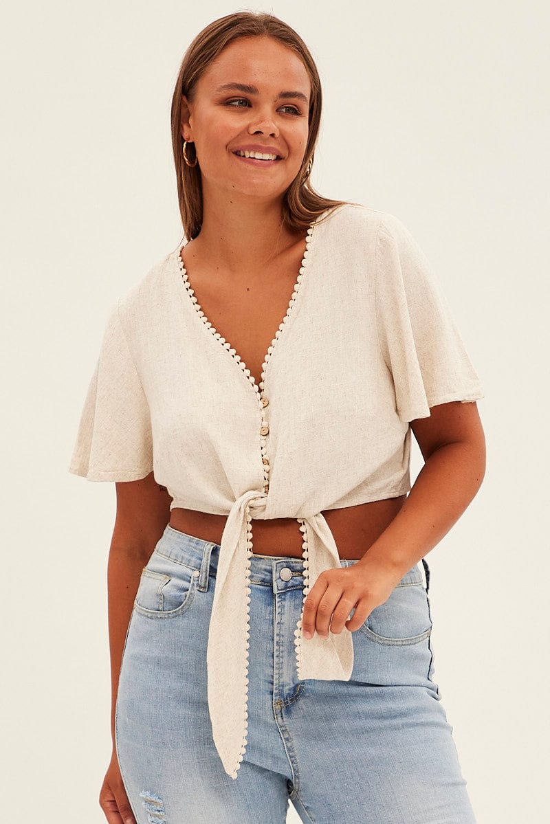 Beige Tie Crop Top - Image 3