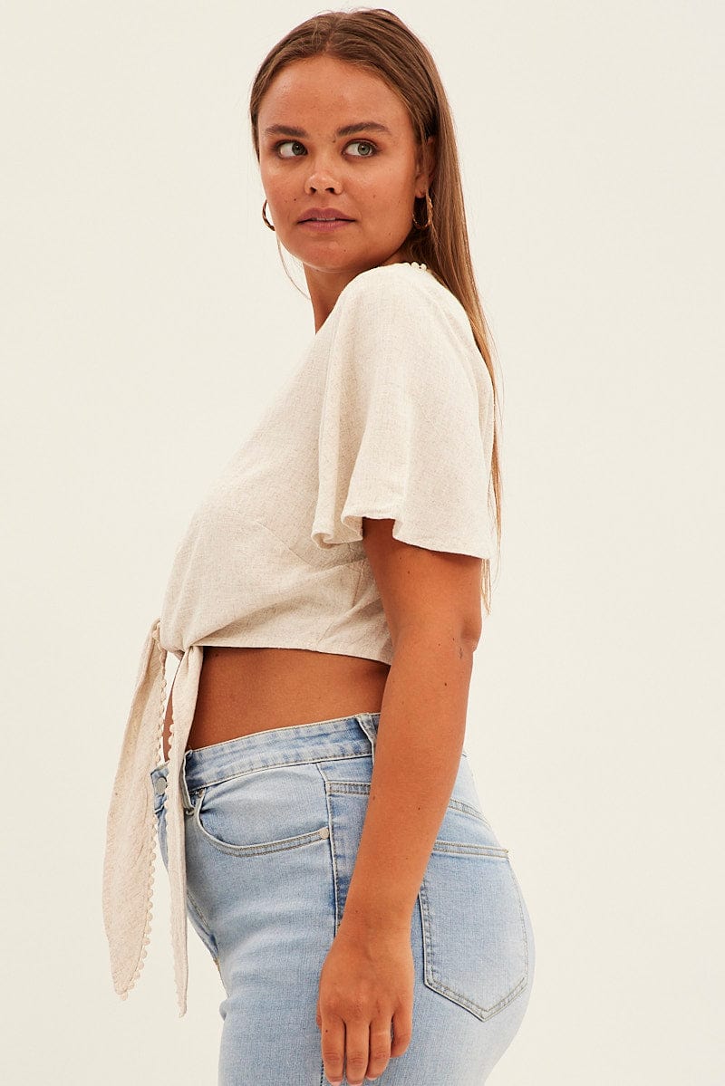 Beige Tie Crop Top - Image 4