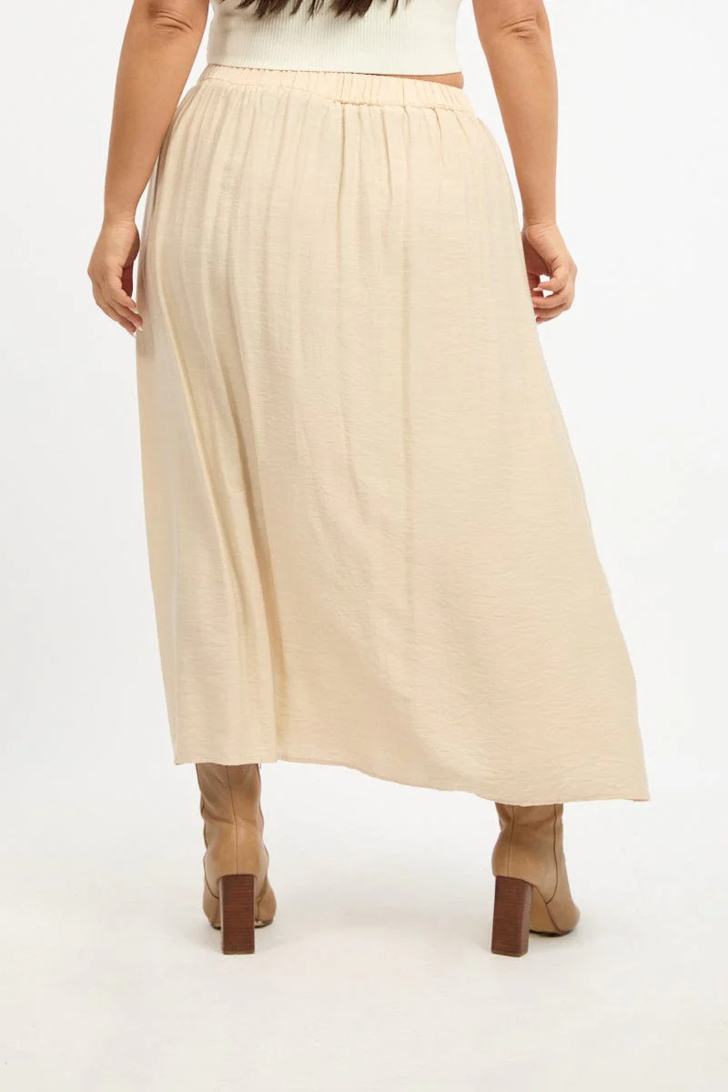 Beige Tie Waist Split Side Maxi Skirt - Image 4