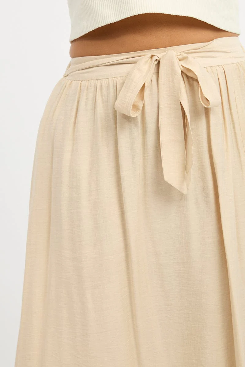 Beige Tie Waist Split Side Maxi Skirt - Image 5