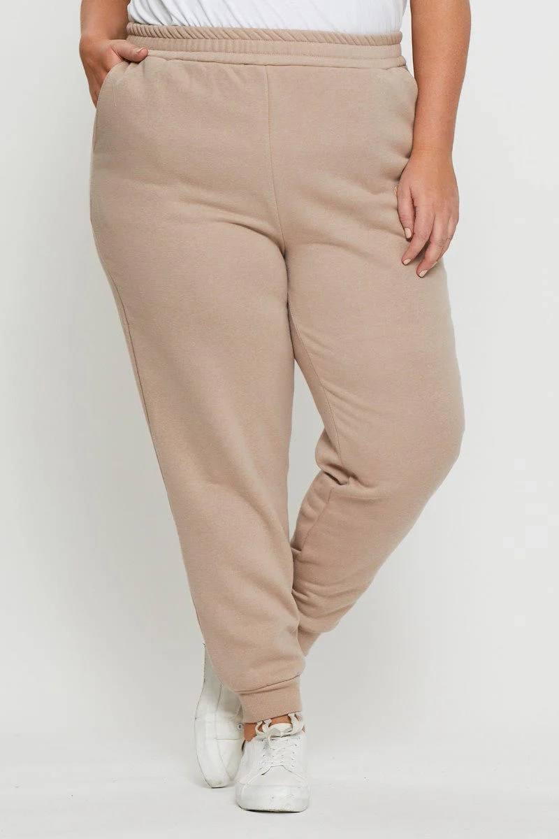 Beige Track Pants High Rise Elastic Waist - Image 3