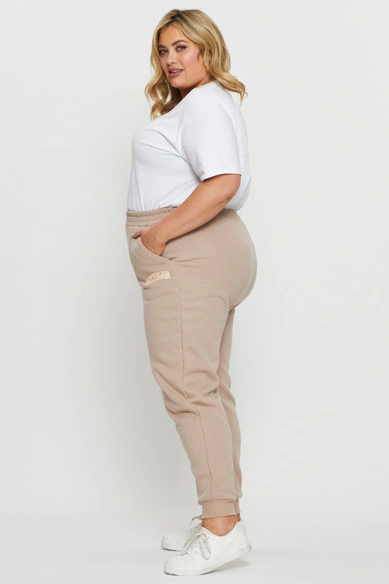 Beige Track Pants High Rise Elastic Waist - Image 4