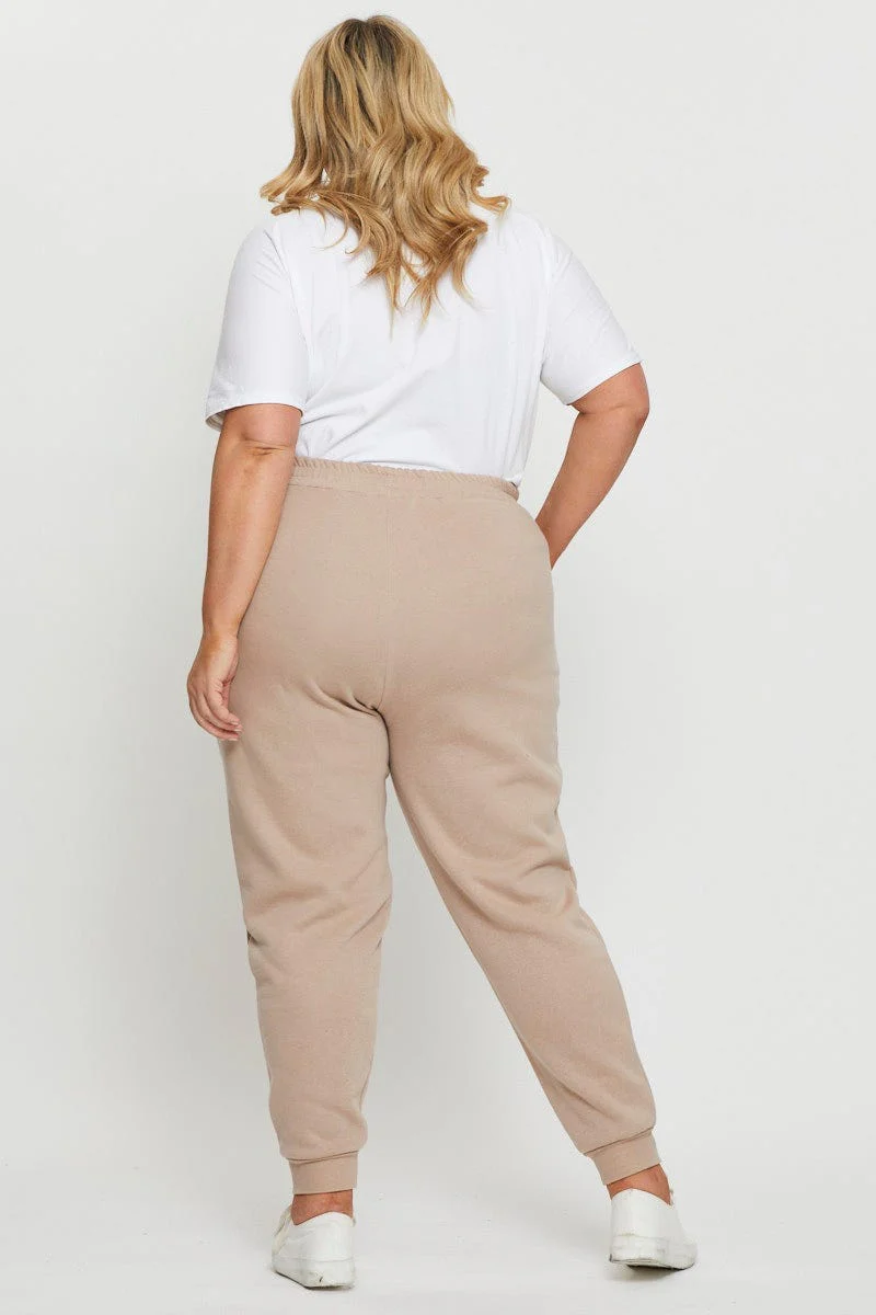 Beige Track Pants High Rise Elastic Waist - Image 5