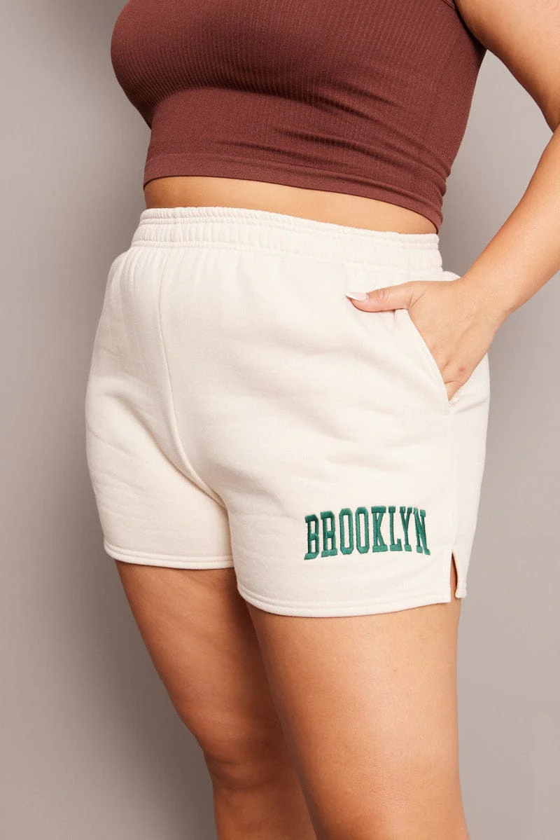 Beige Track Shorts High Rise Elastic Waist - Image 3