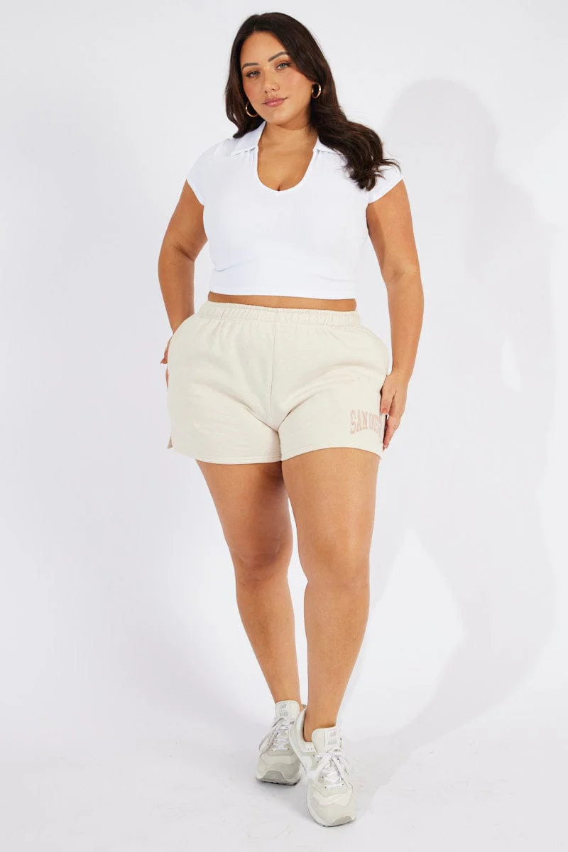 Beige Track Shorts High Waist - Image 2