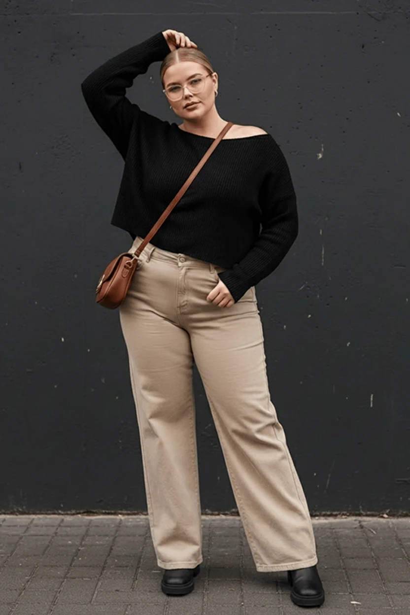 Beige Wide Leg Denim Jeans High Rise - Image 2