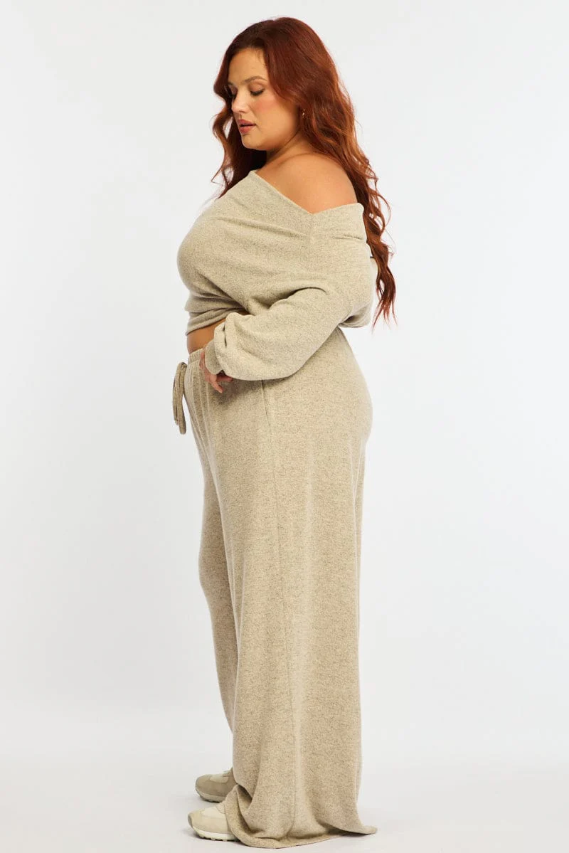 Beige Wide Leg Pants Brushed - Image 5