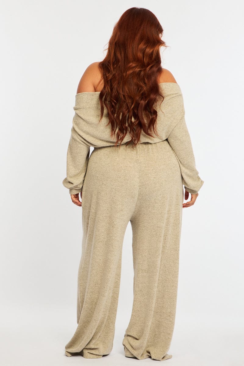 Beige Wide Leg Pants Brushed - Image 6