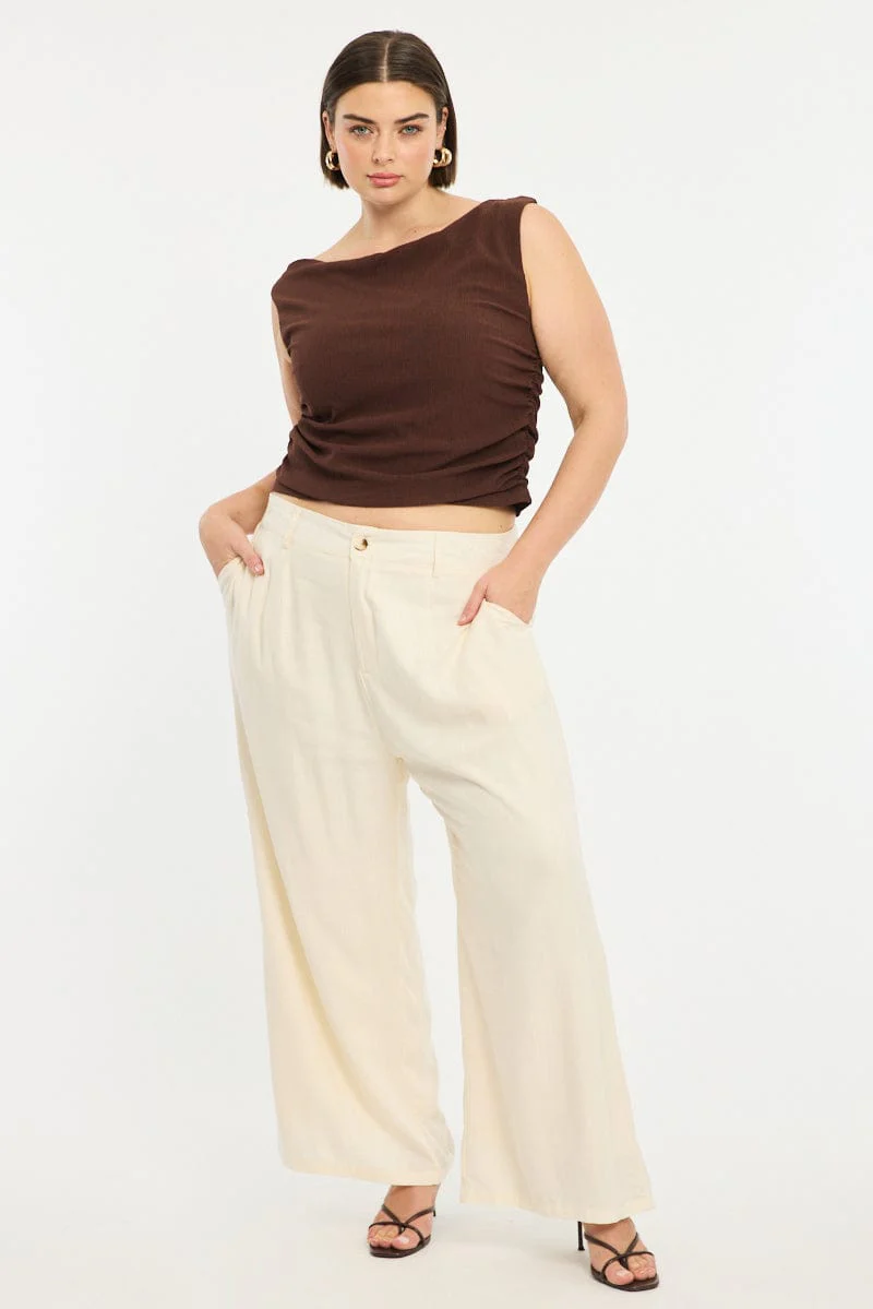 Beige Wide Leg Pants
