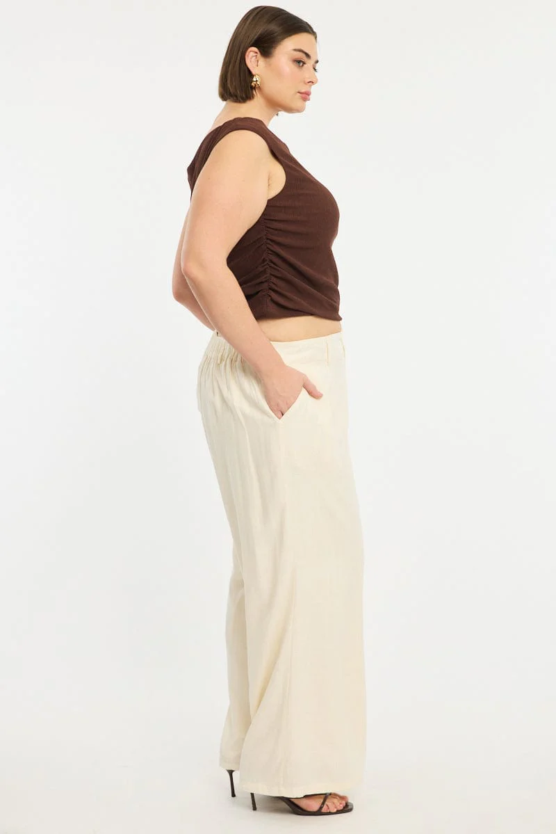 Beige Wide Leg Pants - Image 3