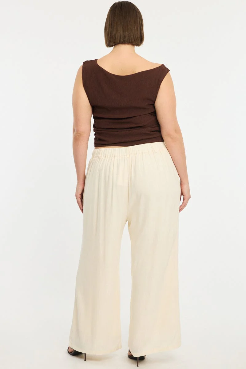 Beige Wide Leg Pants - Image 4