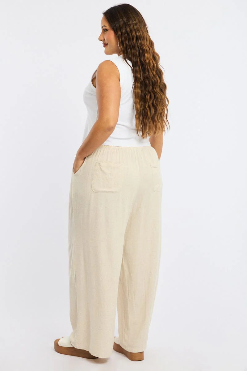 Beige Wide Leg Pants Elasticated Waist - Image 5