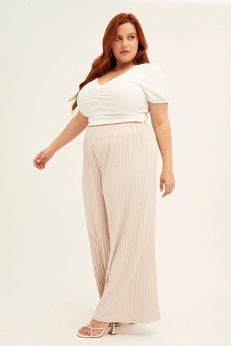 Beige Wide Leg Pants High Rise - Image 4