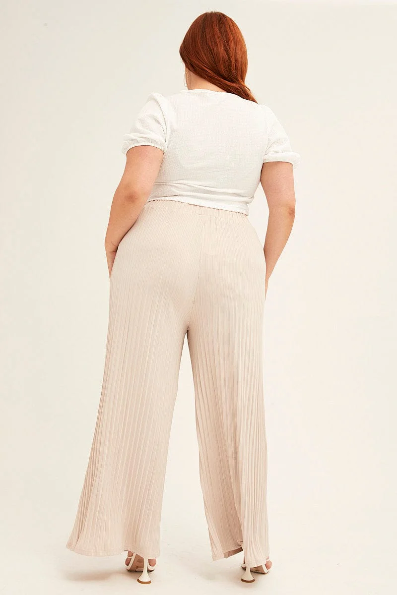 Beige Wide Leg Pants High Rise - Image 5