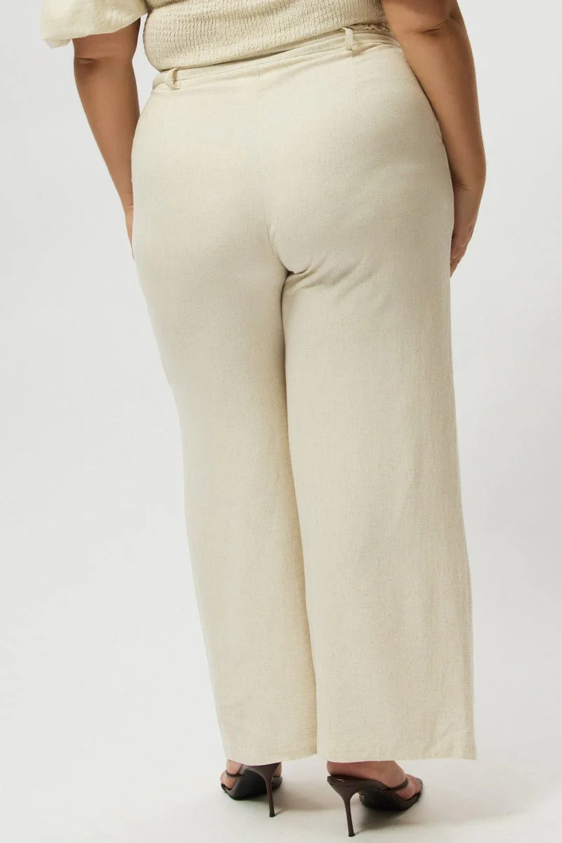 Beige Wide Leg Pants High Rise - Image 5