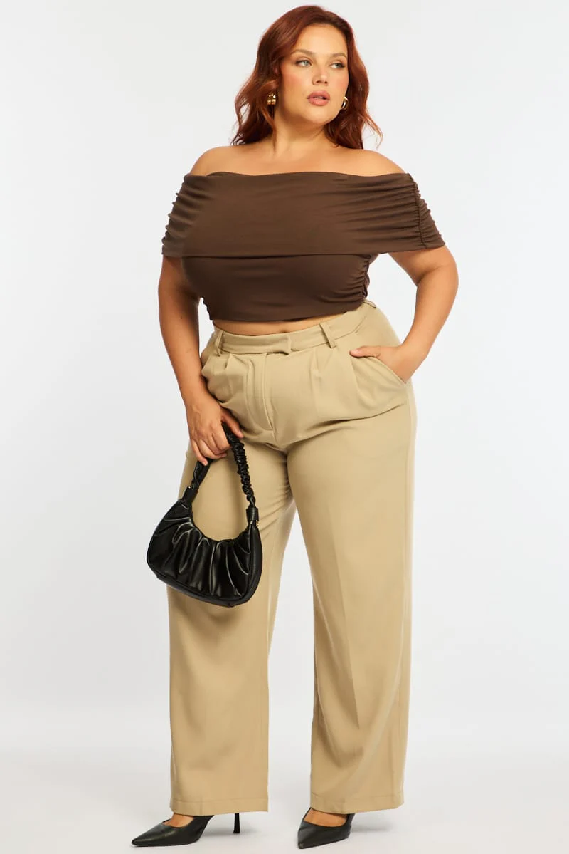 Beige Wide Leg Pants High Rise - Image 5