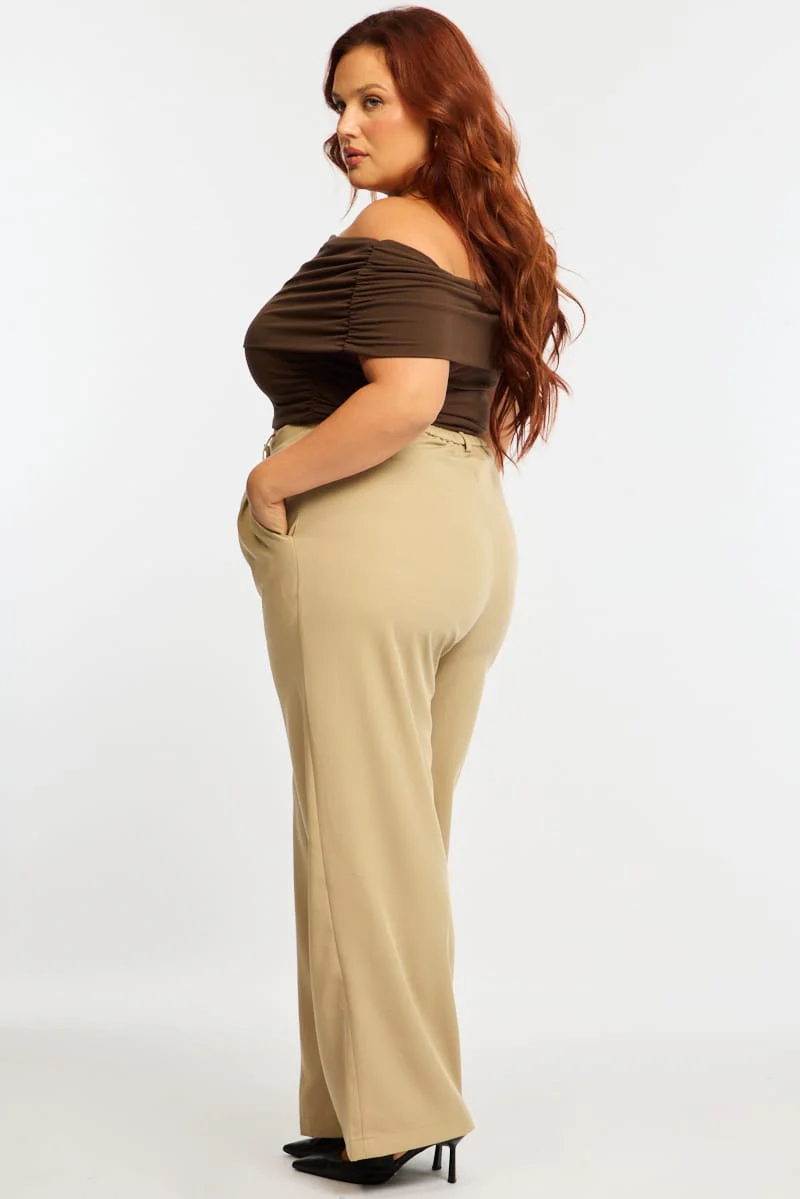 Beige Wide Leg Pants High Rise - Image 6