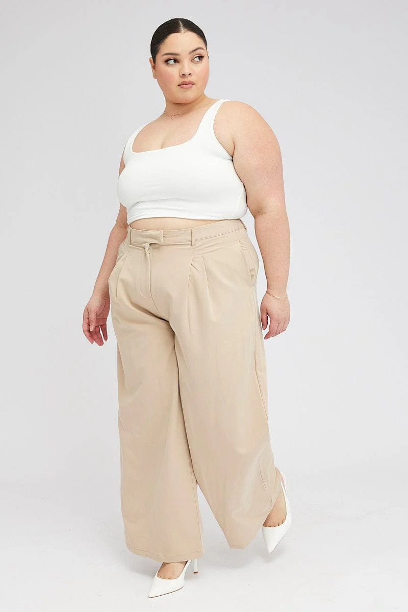 Beige Wide Leg Pants Tailored - Image 3