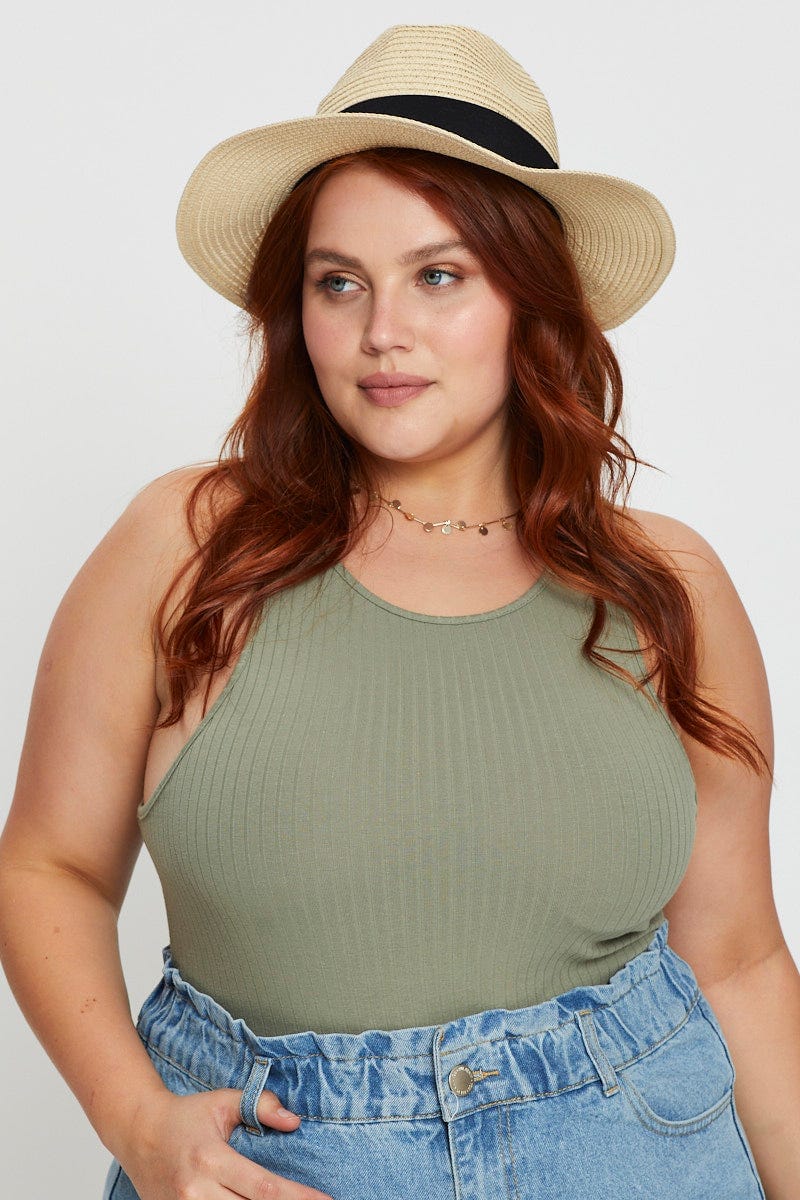 Beige Woven Boater Hat - Image 4