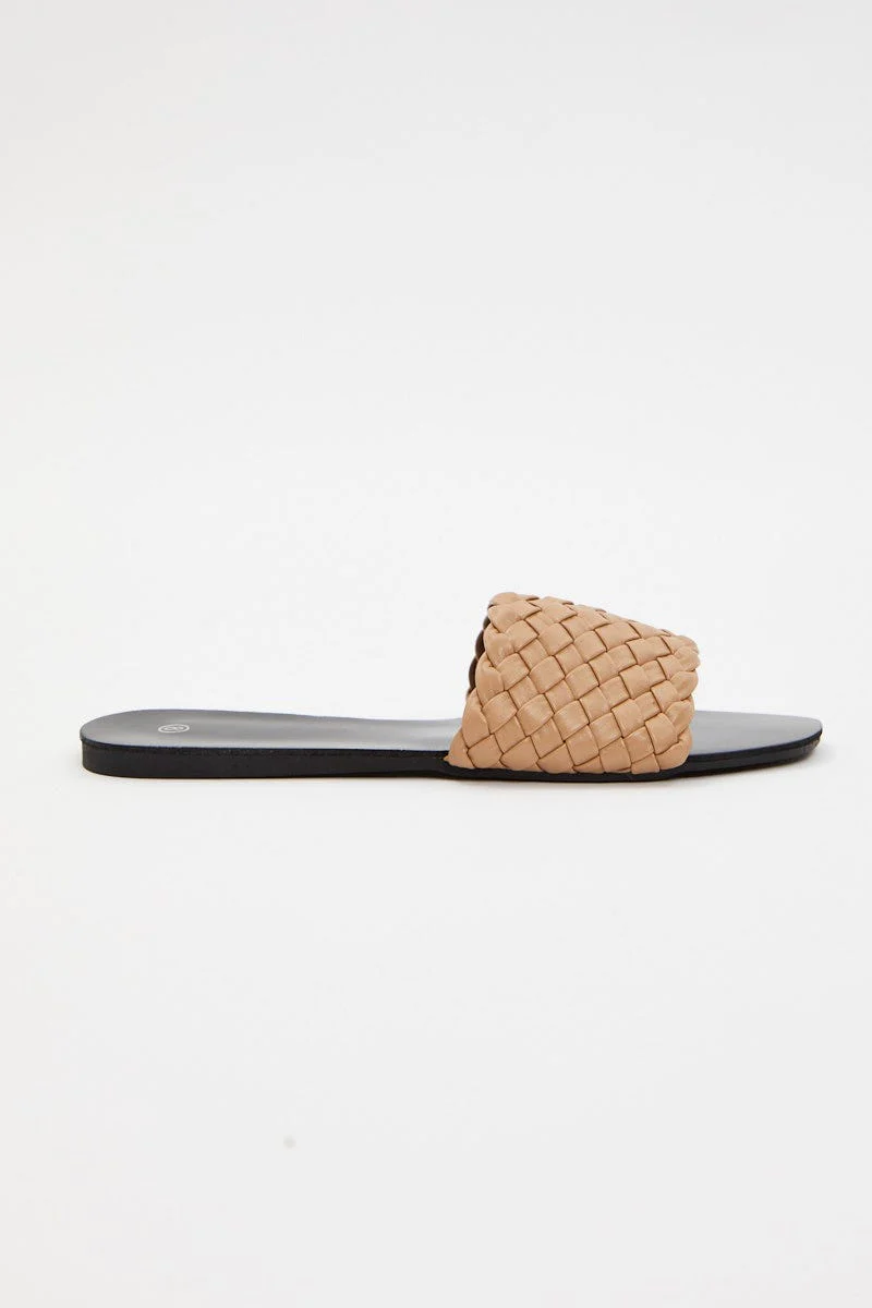 Beige Woven Flat Slides - Image 2