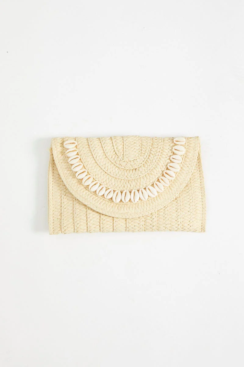 Beige Woven Raffia Shell Bag - Image 2
