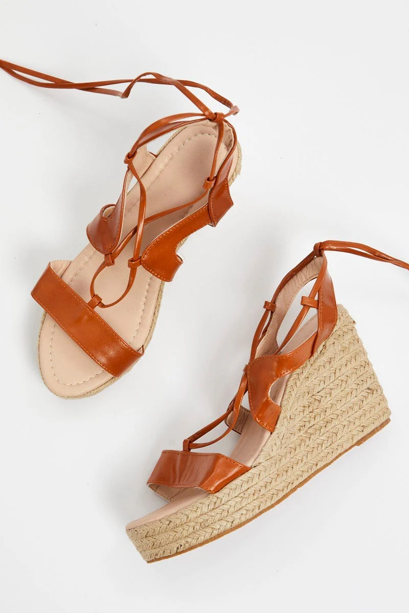 Beige Woven Strappy Wedges - Image 2