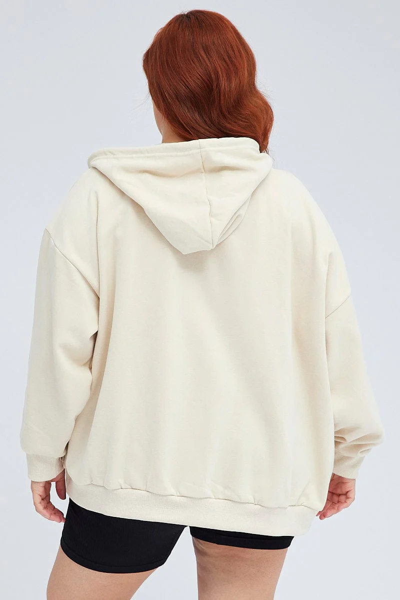 Beige Zip Up Hoodie Jacket New York Motif - Image 5