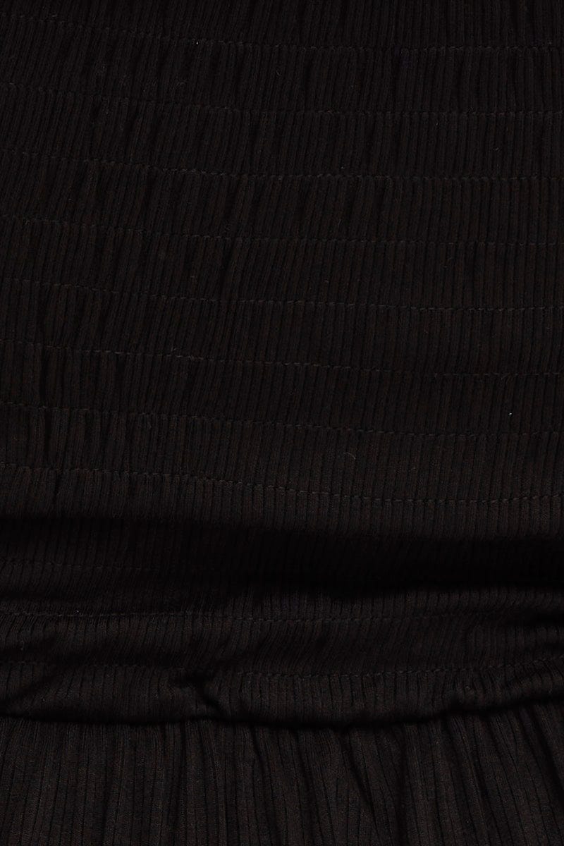 Black 3/4 Lace Sleeve Rib Jersey Peplum Top - Image 6