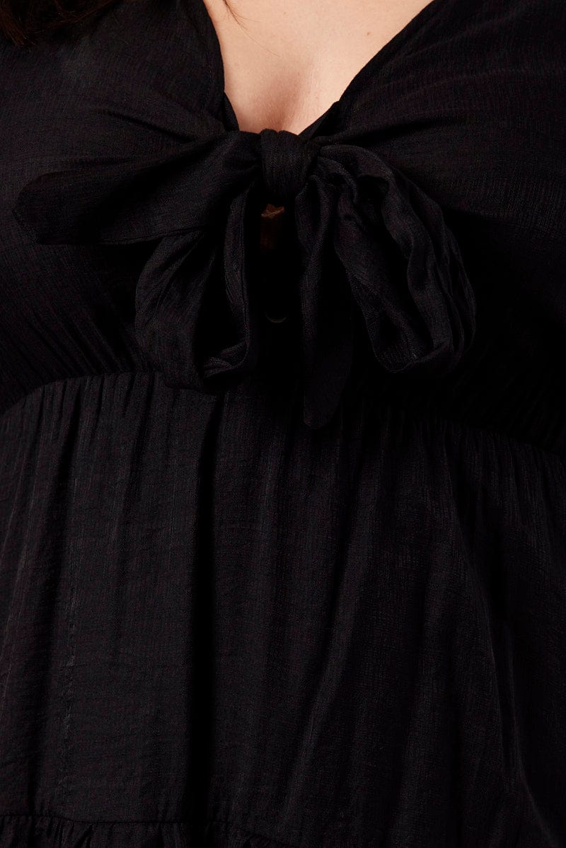 Black 3/4 Sleeve Tie Frill Mini Dress - Image 6